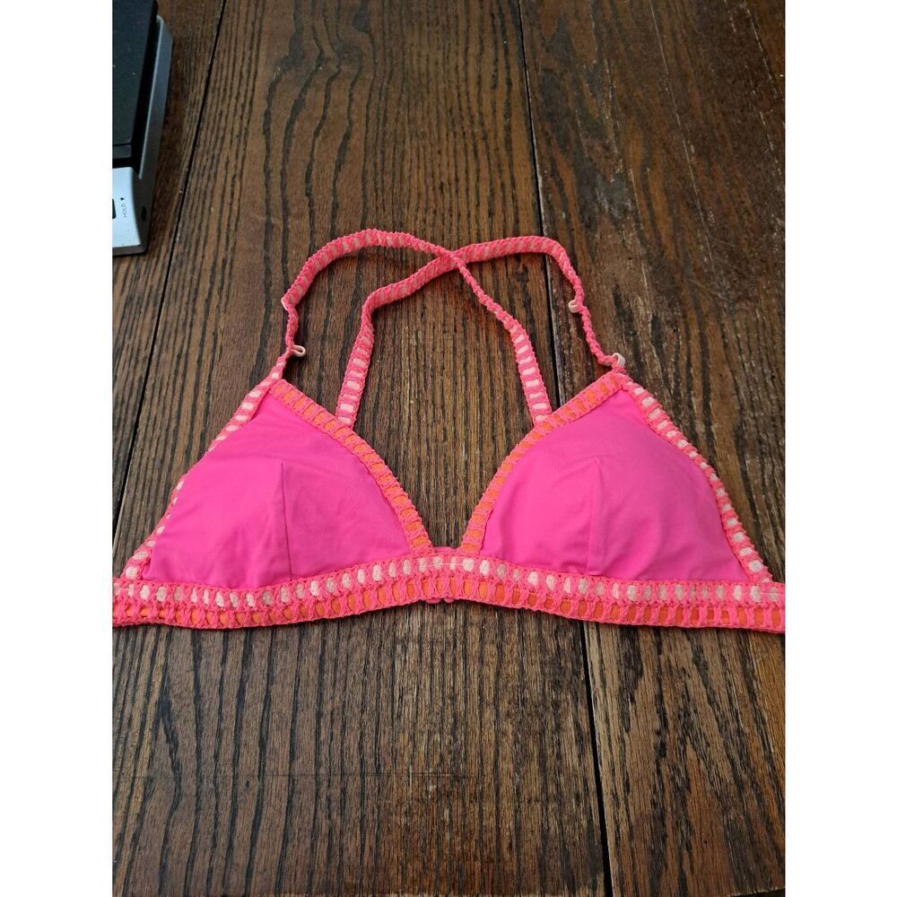 Large Victoria Secret Knit Ribbon Criss Cross Strap Push Up Bikini Swim Top